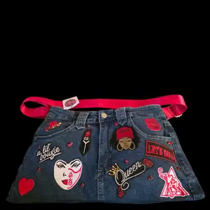 Custom Denim Patch Handbag – Red & Black Statement Purse | Sorority Inspired | Streetwear Glam