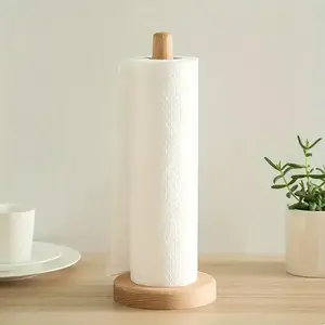 Bamboo Paper Towel Holder, 1 Count Freestanding Countertop Kitchen Roll Holder, Vertical Paper Towel Organizer for Home, Dining Room, Kitchen, Bathroom Organizing Accessories