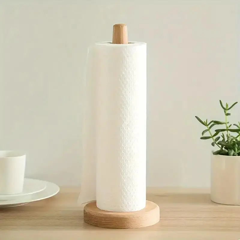 Bamboo Paper Towel Holder, 1 Count Freestanding Countertop Kitchen Roll Holder, Vertical Paper Towel Organizer for Home, Dining Room, Kitchen, Bathroom Organizing Accessories, Bathroom Accessory, Bathroom Necessities