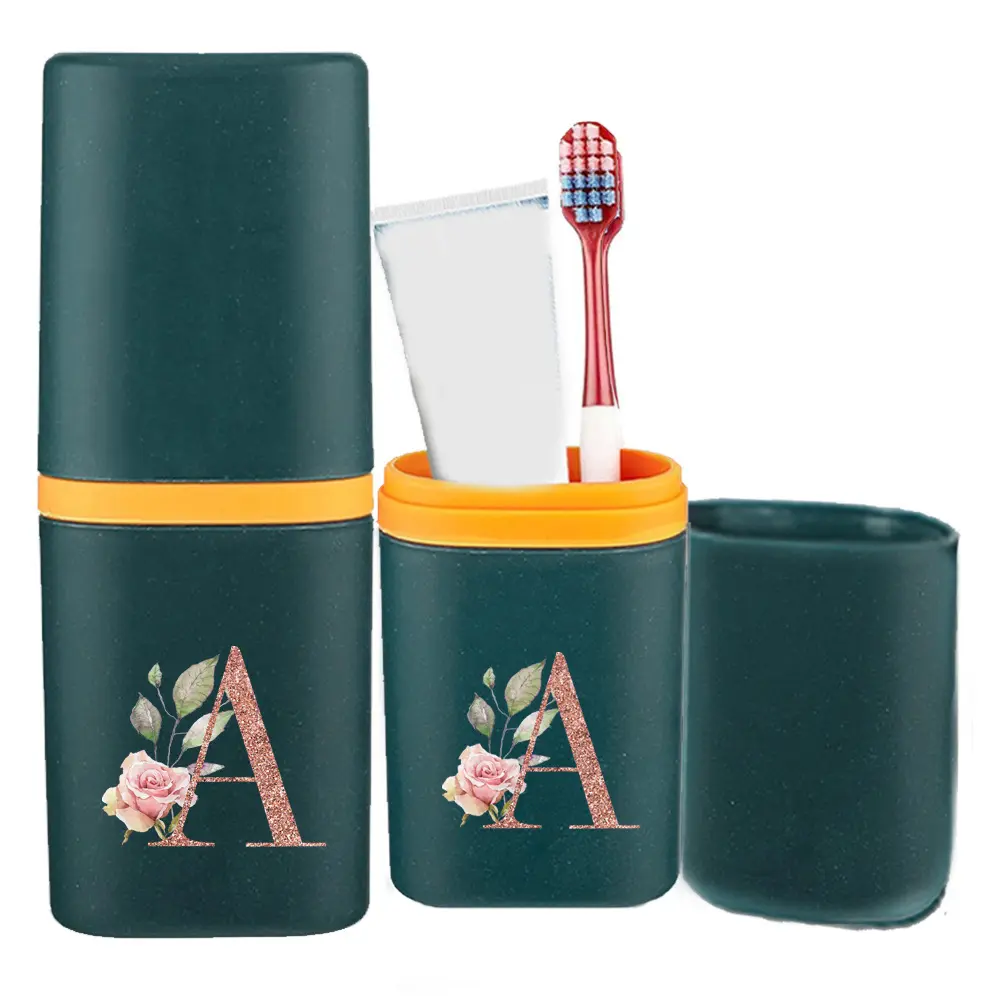Student Toothbrush Organizer Case | 26 Letters Rose Gold Pattern | Portable Toothpaste & Mouthwash Holder | Lightweight Bathroom Storage | Ideal Back to School for Dorms & Travel | Toothbrush Holders