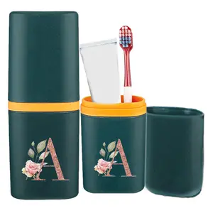 Student Toothbrush Organizer Case | 26 Letters Rose Gold Pattern | Portable Toothpaste & Mouthwash Holder | Lightweight Bathroom Storage | Ideal Back to School for Dorms & Travel | Toothbrush Holders