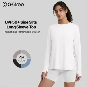 G4Free Lightbreeze Side Slits Workout Long Sleeve Shirts for Women - UPF 50+ Crewneck Tops with Thumbholes Loose Casual