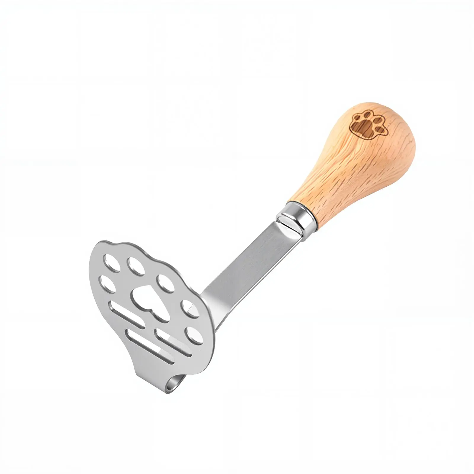 Wooden-handled potato masher,Mini Avocado Masher，Small food masher made of high-quality stainless steel, The flat bottomed handle can be inverted on the table, Avocado Masher，5.9 inches
