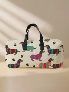 Cute  Quilted Dog Pattern Duffle Bag, Large Capacity Travel Bag, Portable Overnight Bag with Shoe Storage, Fashionable Travel Bag for Women & Men, Travel Duffel Bag
