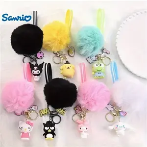 Sanrio Character Keychain Set, Soft Plush Ball Cartoon Figures, Plastic Material, Valentine's Day Gift, Backpack Bag Car Decor Charm