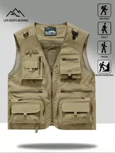 Multi-Pocket Fishing Vest for Outdoor Activities, Loose-Fitting Casual Vest for Hiking and Sports, All-Season Plain Surface Vest