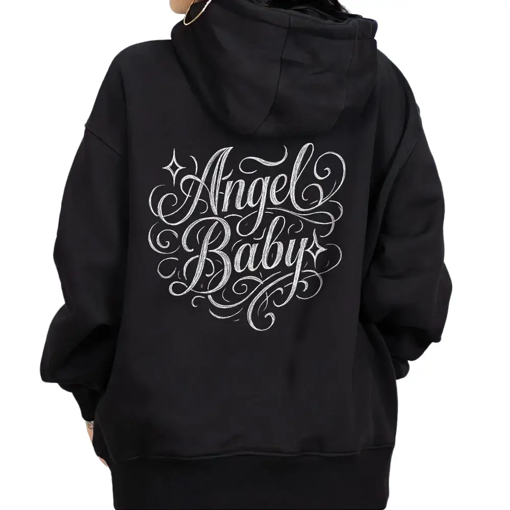 Women's Casual Crewneck Long Sleeve Loose Fabric Chicano Chola Streetwear Hoodie - Angel BB Art Inspired Gangster Outfit