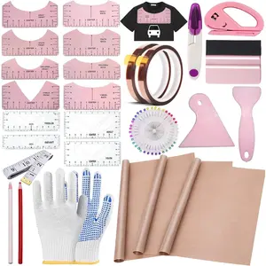 Sublimation Shirts Tool Kits 66 count Shirt Measure Ruler Set  Round  and V- Alignment T-Shirt Guide Ruler Teflon Sheet for Heat Press 12 x 16in Heat Resistant Tape