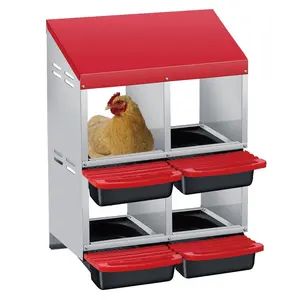 Rollaway Chicken Nesting Boxes with 3/4 Compartments, Metal Egg Laying Box for Poultry, Removable Trays for Easy Collection, Wall-Mounted or Freestanding Design for Coops Red