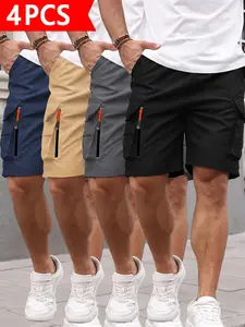 4-Pack Men’s Quick-Dry Casual Shorts – Lightweight, Breathable Summer Outdoor Shorts with Secure Zippered Pockets, Stretch Athletic Shorts for Workouts, Hiking, Running, Golf, and Everyday Wear
