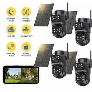 Solar Security Cameras 4K Dual Lens 8MP Color Night Vision 360° View Pan/Tilt 2.4G/5G WiFi PIR Motion Detection Spotlight Siren 2-Way Audio Alexa Outdoor Cameras