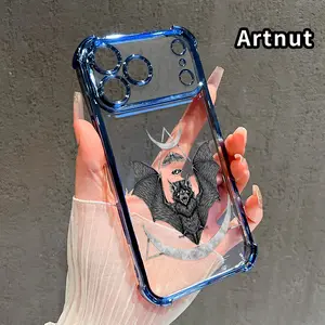Bat in Triangle Pattern Four Corner Anti-Fall Phone Case Transparent Electroplated Protective Cover for iPhone 17 Air 16E 15 Pro Max 14 Plus 13 12 Promax 11