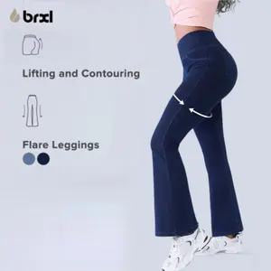 BRXL Women's High Waisted Stretchy Crossover Denim Pants, Flare Bootcut Sports Bottoms with Pockets, Trendy Flattering Streetwear Bottoms