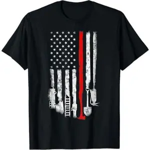 Firefighter Tools and Equipment Stripe American flag Fireman T-Shirt