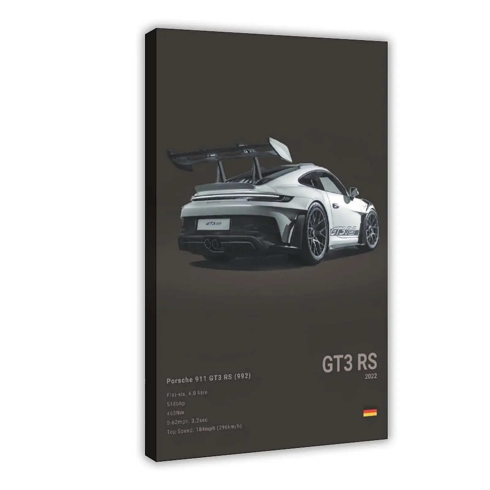 911 GT3 RS Supercar Digital Layered Canvas Photo Print, Artwork with Black Borders, Eco-Friendly Home Decor Poster, Ideal Male Gift for Man Cave Decor