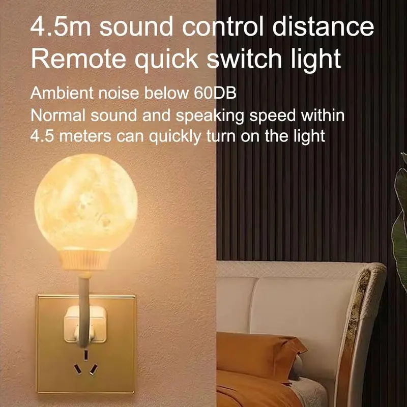 Moon smart voice control night light, USB powered night light, 3 levels of brightness moon night light, suitable for home bedroom living room