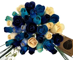 Deluxe Blue Berries and Cream Wooden Rose Flower Bouquet