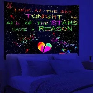 Blacklight Lil Peep Tapestry, Black Light Posters for Bedroom,  Shopping Rapper UV Flag (60 x 50 Inches) Tapestry Starry Sky Pattern