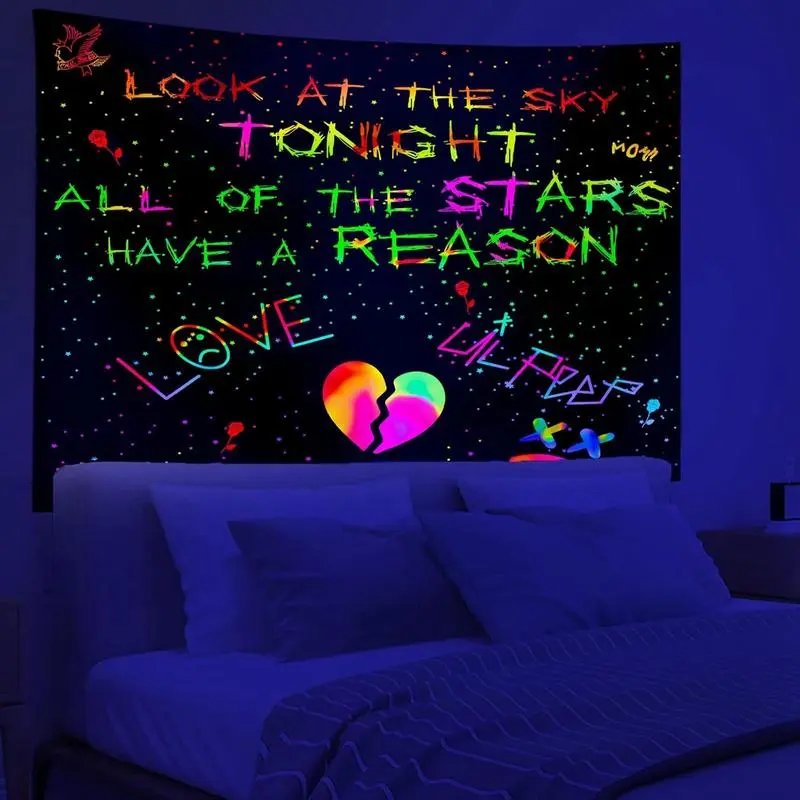 Blacklight Lil Peep Tapestry, Black Light Posters for Bedroom,  Shopping Rapper UV Flag (60 x 50 Inches)