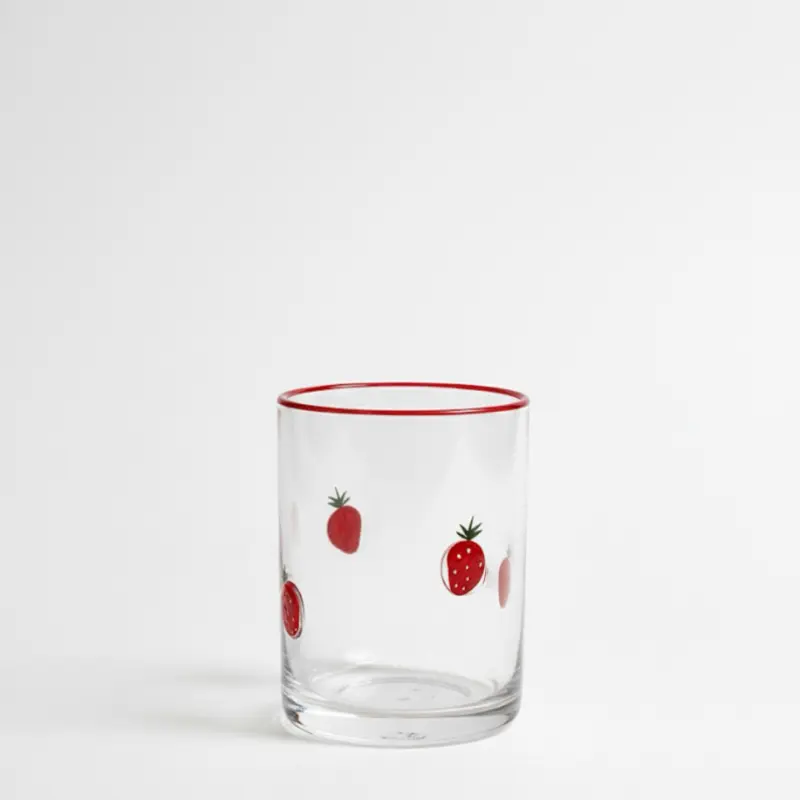 1 Strawberry lemon avocado Icon Glass Cup with Red Rim and Embellished Berries for Everyday Use
