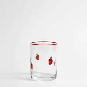 1 Strawberry lemon avocado Icon Glass Cup with Red Rim and Embellished Berries for Everyday Use