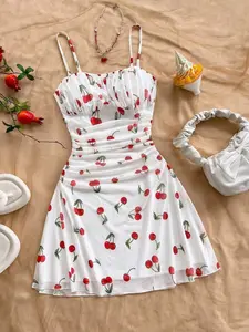 Women's Vintage Print Pleated Mini Dress, Retro Style, Casual Fashion, Perfect for Daily Wear, Comfortable and Stylish, Casual Chic Sleeveless