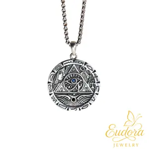 Eudora S925 Sliver Eye of Horus Necklace, Eye of Providence Lotus, Egyptian All Seeing Eye Amulet, Mystic Moon Rose Talisman, Spiritual Evil Eye Jewelry for Women