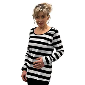COUVER Womens Black/White or Red/White Long Sleeve Stripe Shirt for Costume & Cosplay Classic Halloween Striped Lightweight Womenswear