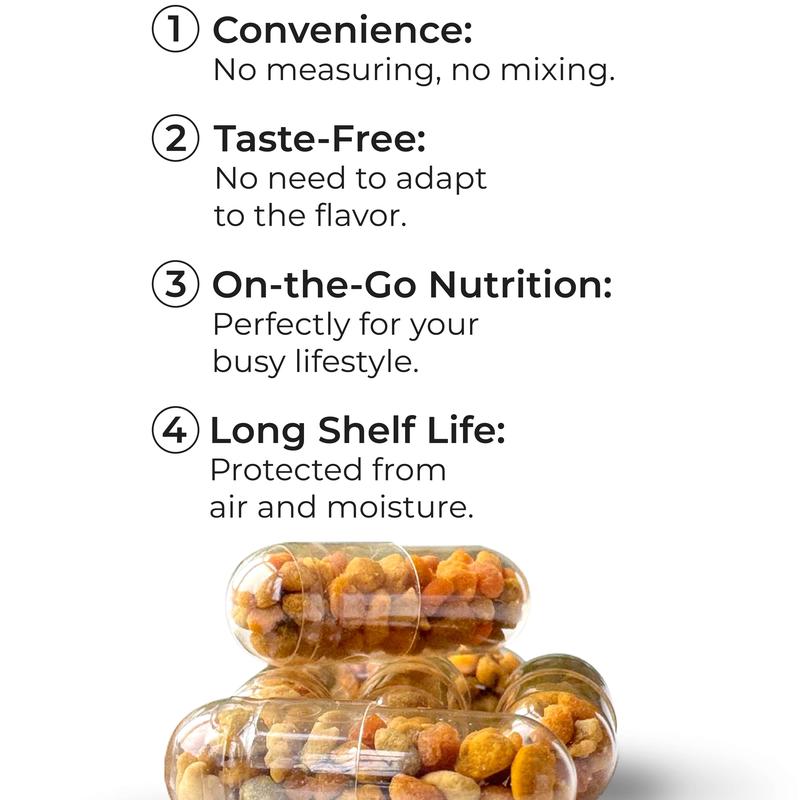 Bee Pollen with Vitamin C, 100 Capsules, Organic Dietary Supplement, Fermented Multivitamin Probiotic Superfood Vital Proteins Immune Support & Energy