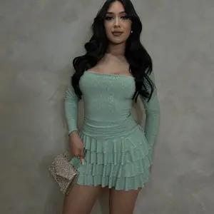 Ariani Glitter Romper Dress (Sage)