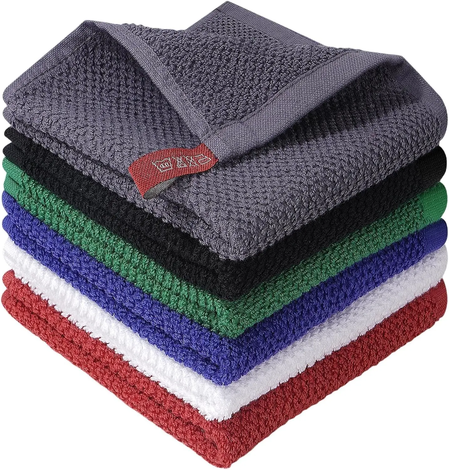 100% Cotton Wash Cloth, 12x12 Inch, 6 Pack, 6 Colors | Highly Absorbent, Soft Feel Fingertip Towels, Machine Washable, For Bathroom, Gym, Hotel, Spa and Kitchen