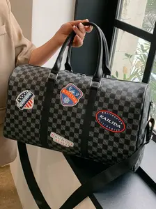 Women's Travel Duffle Weekender Bag, Geometric Criss-Cross Design, Large Capacity Short Trip Luggage Organizer, Casual Commuter Gym Bag, Fashionable Duffel Bag, Travel Duffel Bag