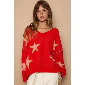 POL Long Sleeve Star Patch Sweater