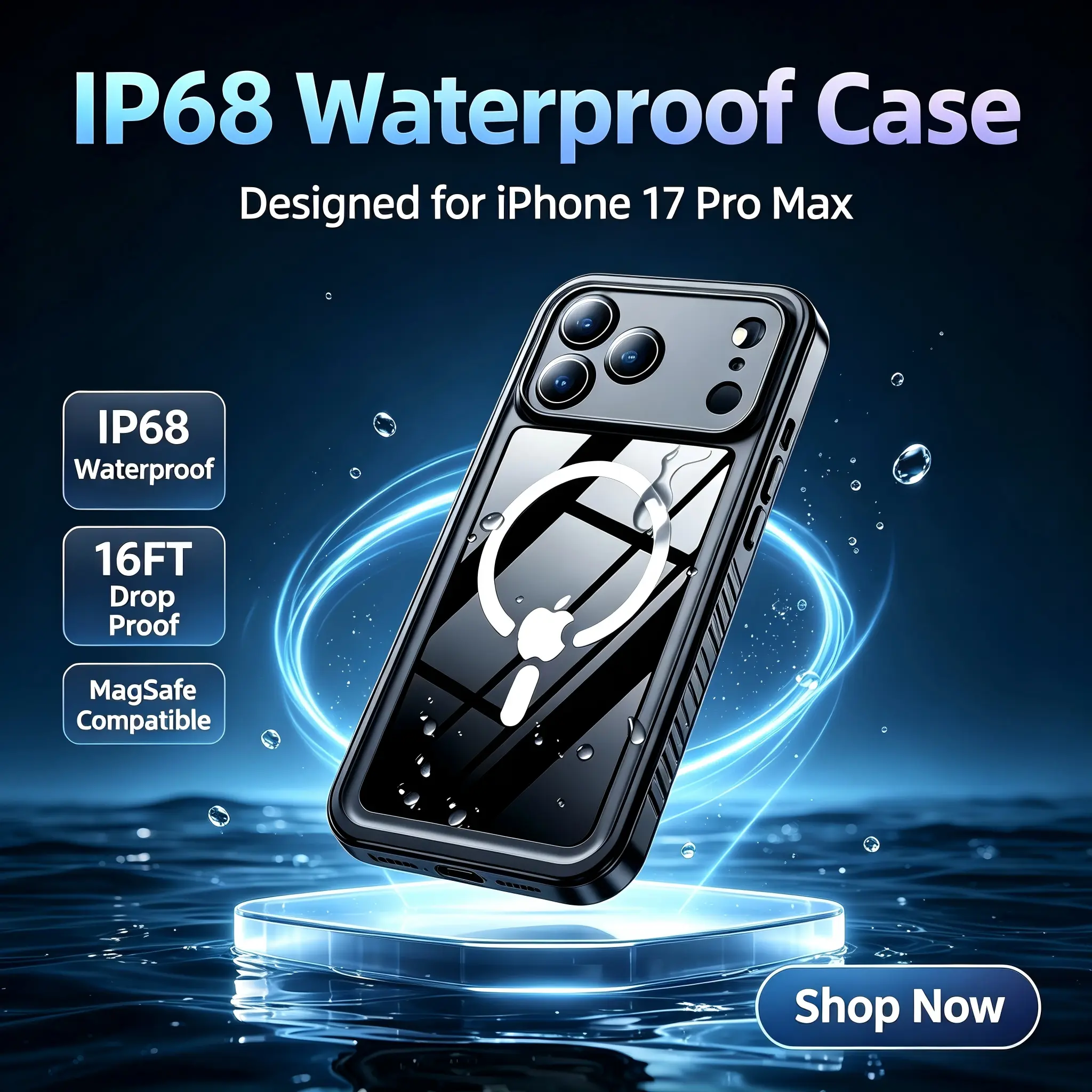 IP68 Waterproof Case for iPhone 17 Pro Max 6.9in - Magnetic MagSafe Compatible, Full Body Shockproof, Translucent Durable Cover with Built-in Screen Protector, Camping Accessory