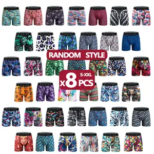 KJFISTMU 8-Piece Random Graffiti Printed Casual Sports Boxer Shorts Breathable Elastic Comfortable Wear for Everyday Use