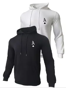 Men's Ace Of Spades Pocket Drawstring Hoodie, Casual Regular Fit Long Sleeve Hooded Sweatshirt, Men's Fall & Winter Clothes for Daily Wear