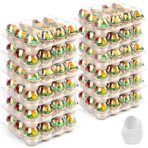 12 Count x 12 Sets Cupcake Containers with 144 Liners, Thick BPA Free Plastic Cupcake Boxes Holders, Disposable Cupcake Carrier with Detachable Tall Dome Lid