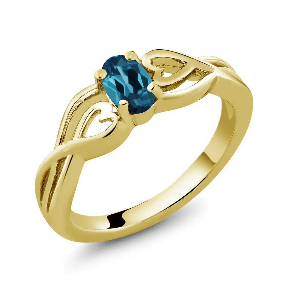 18K Yellow Gold Plated Silver 6X4MM Oval Gemstone Birthstone Heart infinity Ring | Wedding Anniversary Promise Gold Ring For Women | Available In Size 5, 6, 7, 8, 9
