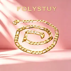 【FOLYSTUY(Y143)】8.9mm Timeless Chunky Figaro Chain Necklace, Figaro Link Design, Chain Jewelry, Ideal for Gifting, Figaro Link Necklaces, Chain Jewelry Necklaces