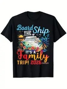 Men's Family Cruise 2026 Set T-Shirt-"Boarding" Pattern 100 Cotton Casual Round Neck Short Sleeves Vibrant Tropical Design S-XXXL Perfect for Summer and Family Travel Vibrant Family T-Shirt Comfortable Fit Shirt, Cruise T-Shirt Local Community Store In St