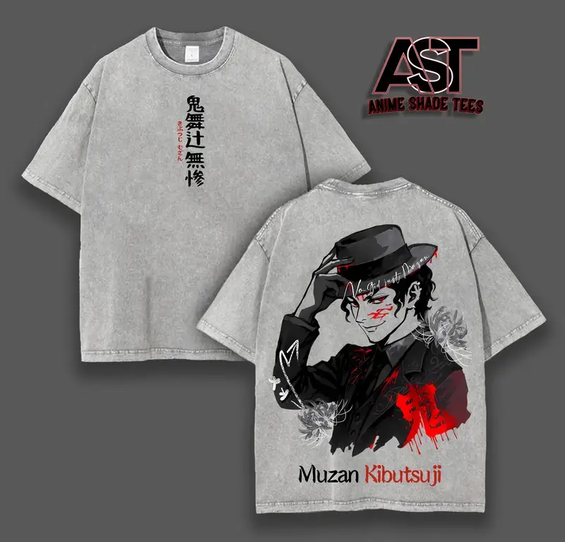 ''Upper Moon Leader'' Muzan T-Shirt Demon Slayer Infinity Castle Arc Final Battle Anime Graphic Tee Oversized Acid Washed Cotton Shirt Anime Merch Gift for Anime Fans