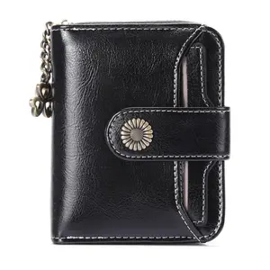 1PC Mini Ladies' Compact Double Fold Wallet with Detachable ID Window Multiple Card Slots Zippered Change Pocket and Snap Closure - Classic Red and Black Style Ladies' Wallet | Classic Double Fold Wallet | Wallet