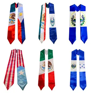 Country Flag Graduation Stole Sash for Study Abroad International Students Class of 2026 Silky Satin Cape Shawl Set, Italy, Philippines, Nicaragua, Elsalvador, Jamaica, Nigeria