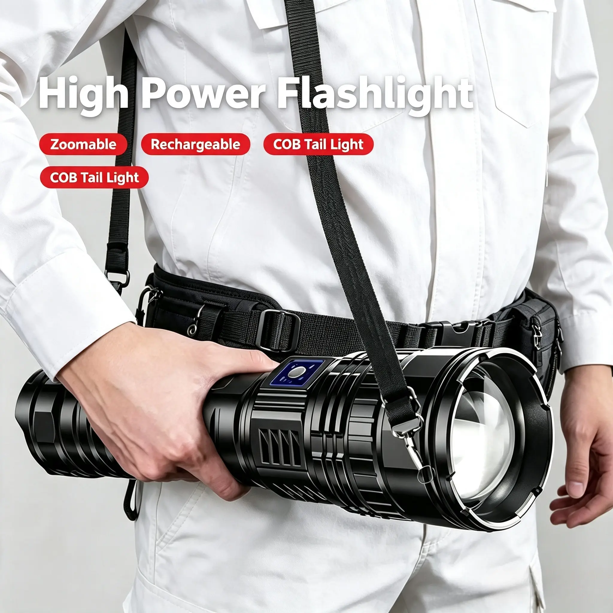 Super Bright LED Handheld Outdoor Flashlight, Adjustable Zoom, 5 Modes, USB Rechargeable with Type-C Interface, Non-Waterproof Aluminum Alloy Body, with Lithium Polymer Battery, for Christmas Halloween Camping Fishing High Power