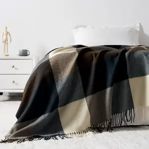 Buffalo Plaid Throw Blanket for Couch 51"X63" Farmhouse Checkered Throws Navy Blue/Brown