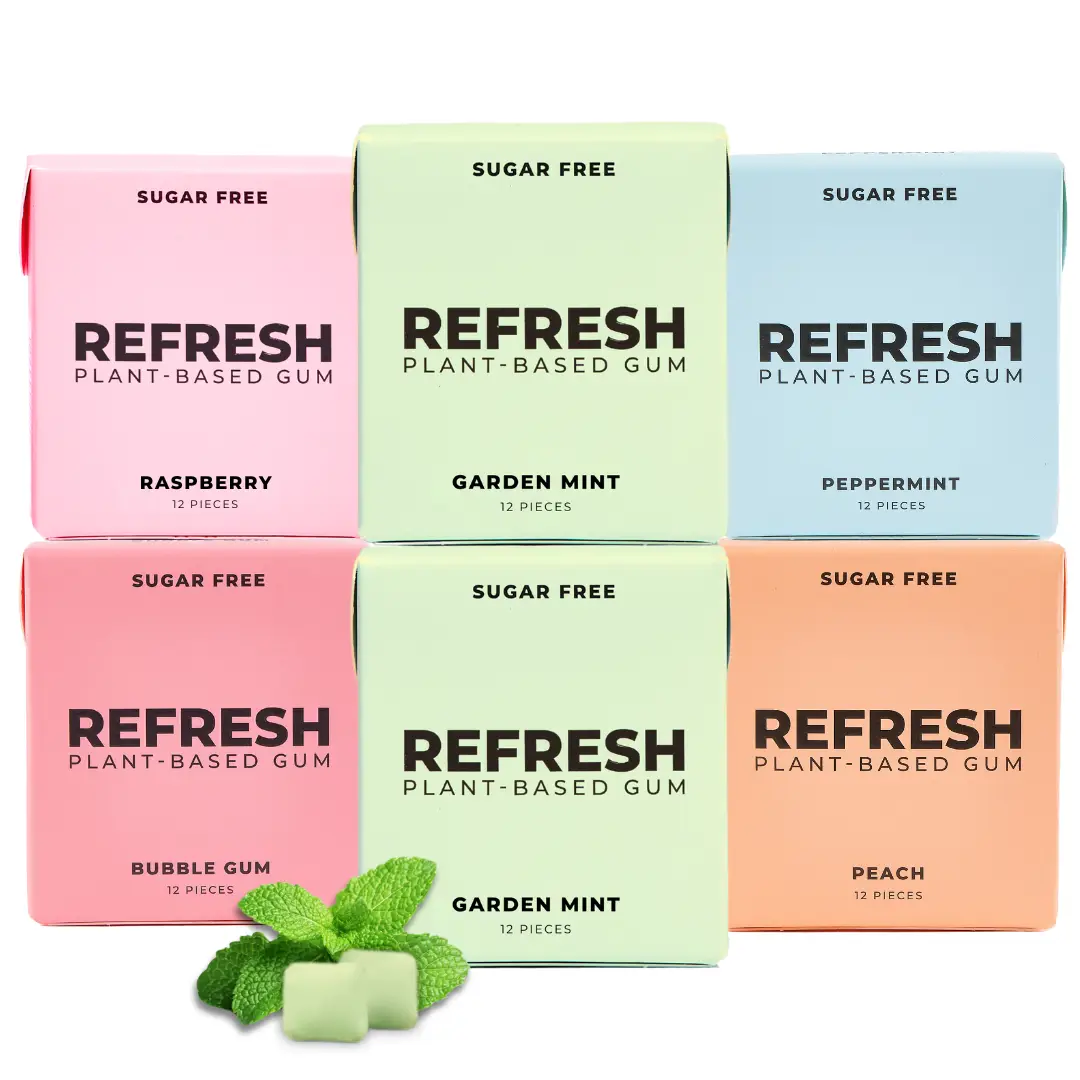 Refresh Gum Sampler Variety Pack Sugar Free Chewing Gum - Xylitol, Plant Based, Synthetic Free, Vegan & Non GMO Organic Natural