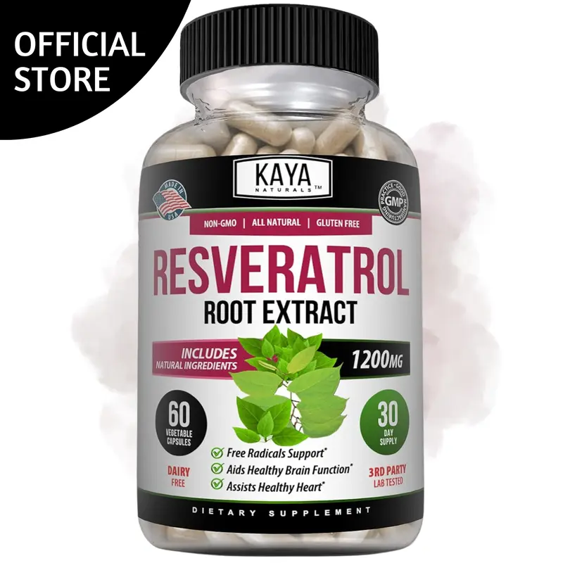 Kaya Naturals Resveratrol Dietary Supplement Capsules - Premium Nutrition Supplement for Daily Health, Brain Support, Antioxidant Boost - 60 Easy-to-Take Capsule Format Pills, Supplement For Health, Cognitive Support Antioxidants Nutritional Supplements