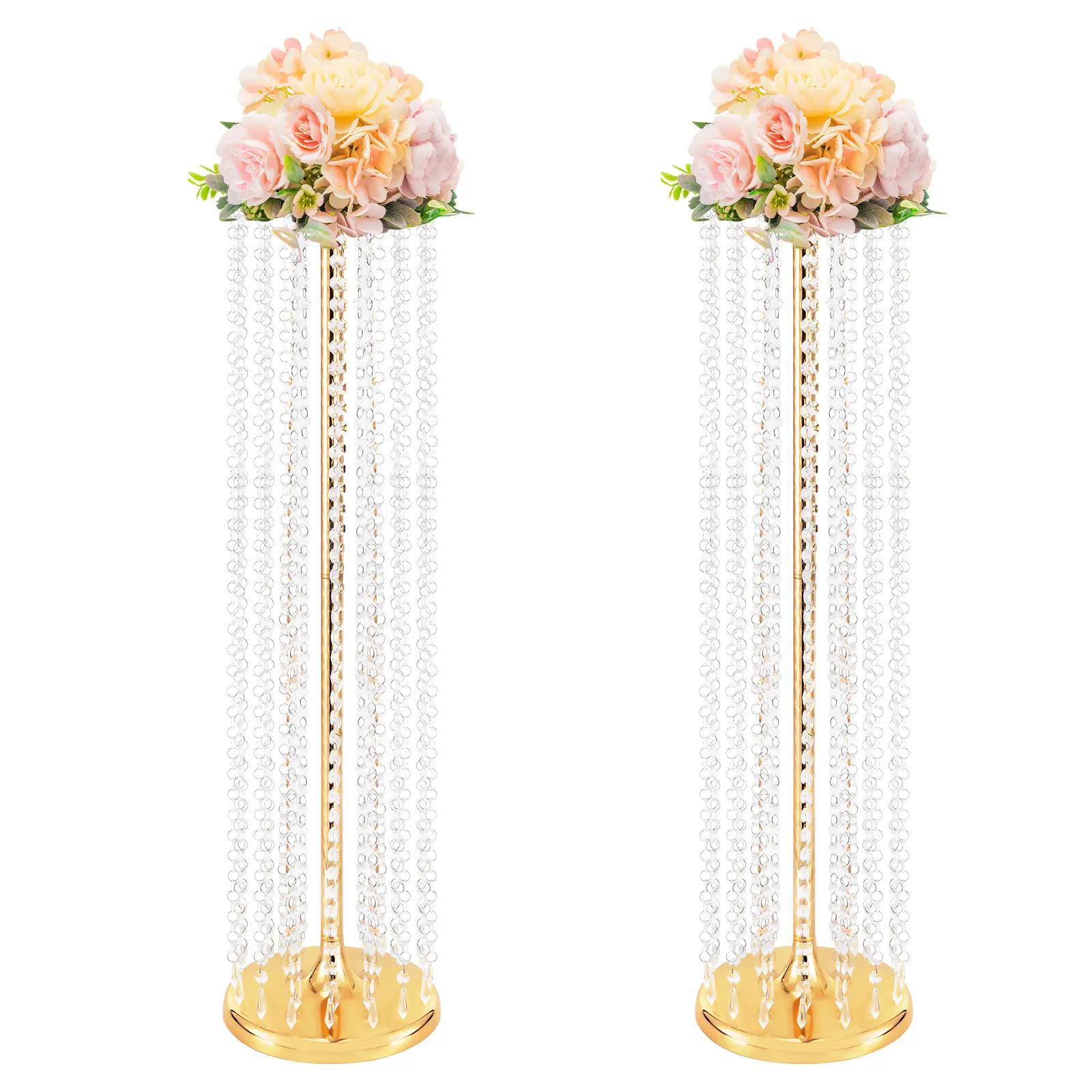 2-Piece Tall Wedding Centerpiece Flower Vase Set with Hand-Beaded Acrylic Beads & Electroplated Iron Frame, Sparkling Crystal Clear Design for Party Table, Reception, Aisle Decor, Event Centerpiece Father Son High School Graduation Gift