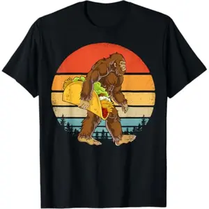 Funny Vintage Bigfoot Carrying Taco Funny Cinco De Mayo Boys Men Sasquatch T-Shirt A85.