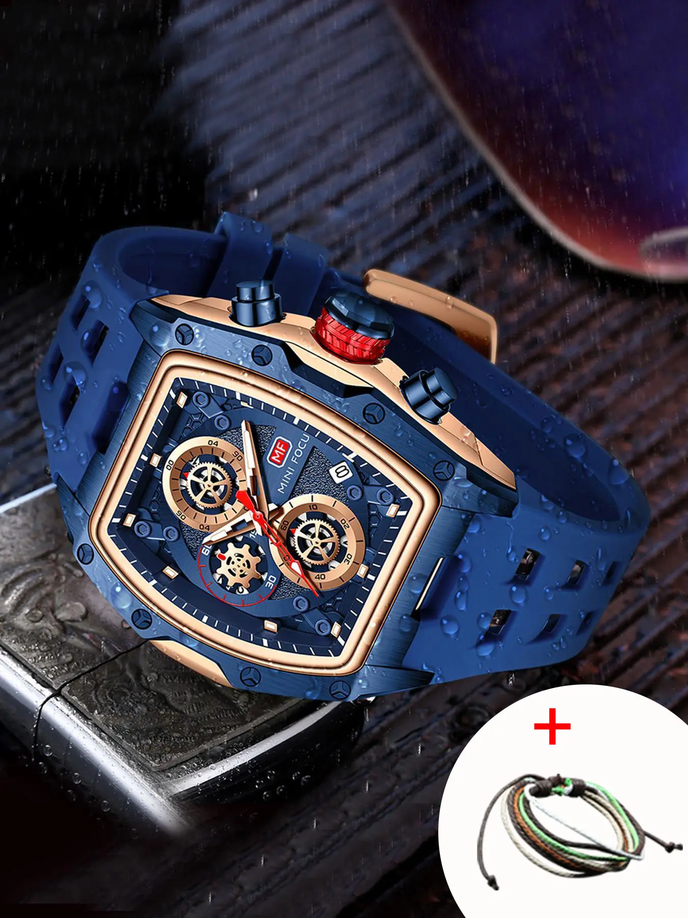 Men's Sporty Barrel Shaped Quartz Watch, Modern Fashionable Wristwatch, Fashionable Luminous Waterproof Watch with Silicone Strap, Trendy Watch with Date Display Function for Daily Life, with Box